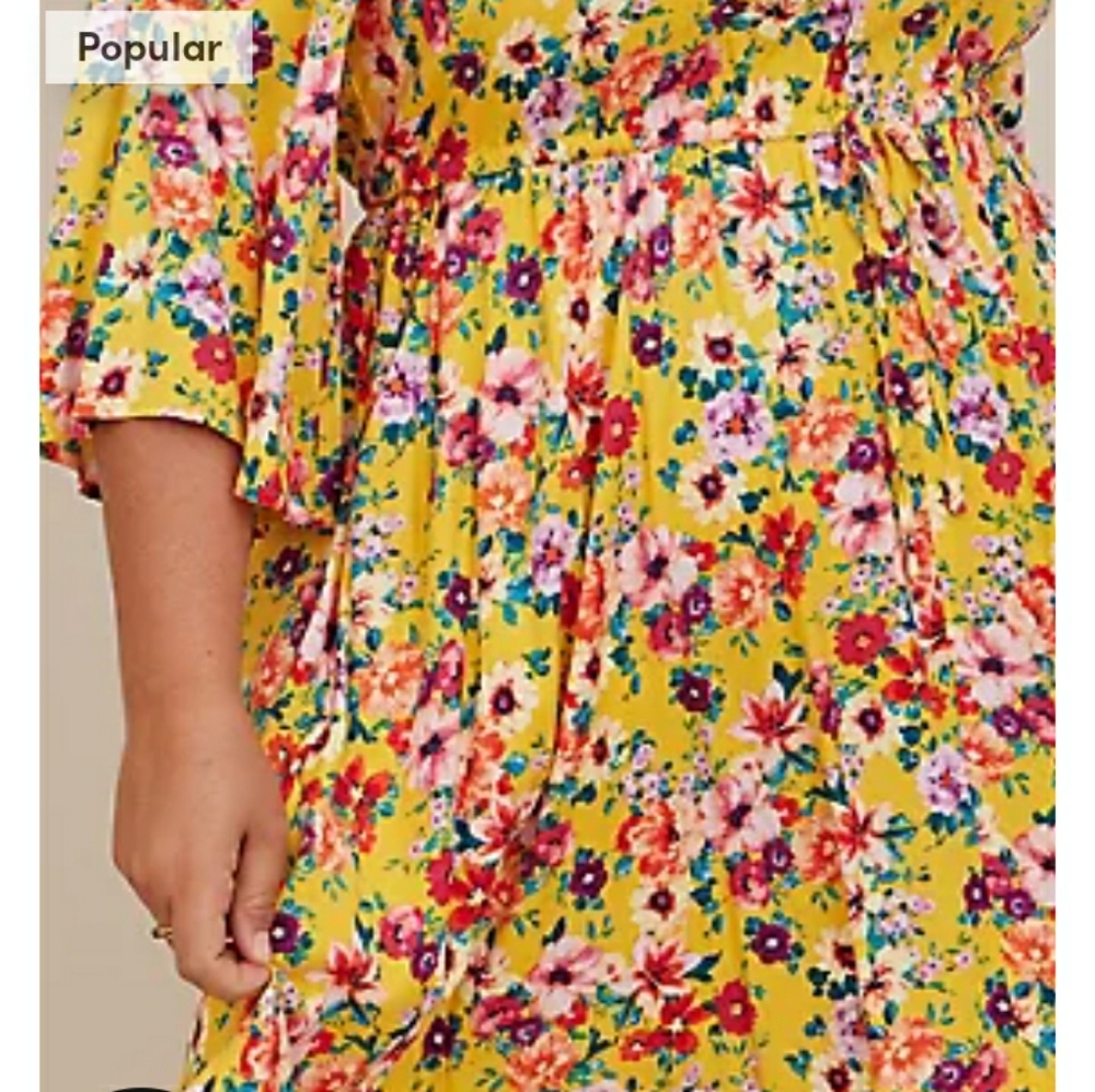 HOST PICπ Torrid Marigold Yellow Floral Stretch Challis Babydoll Dress - Picture 5 of 5
